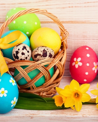 Картинка Easter Spring Daffodils Flowers and Eggs Decorations на телефон Samsung Muse