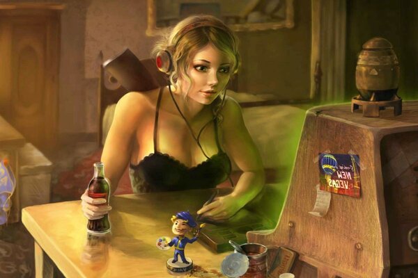Fallout 3 девушка наушники nuka cola