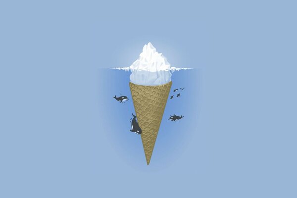 айсберг океан Минимализм мороженое море касатки