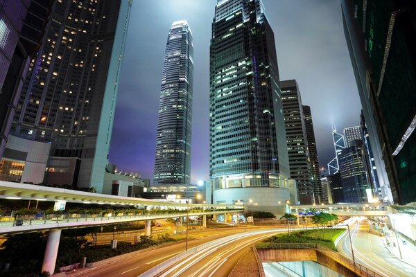 Гонконг города ночные огни