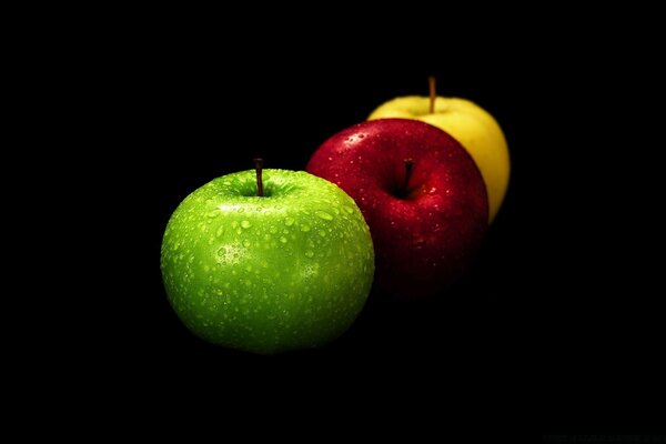 Желтые красные и зеленые яблоки