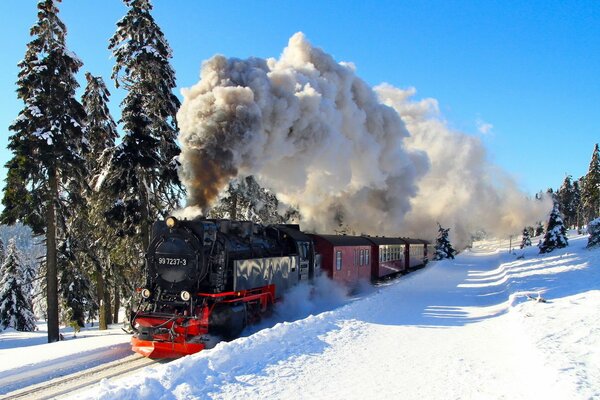 паровоз железная дорога зима