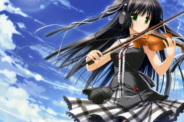 Аниме девочка, играя на скрипке