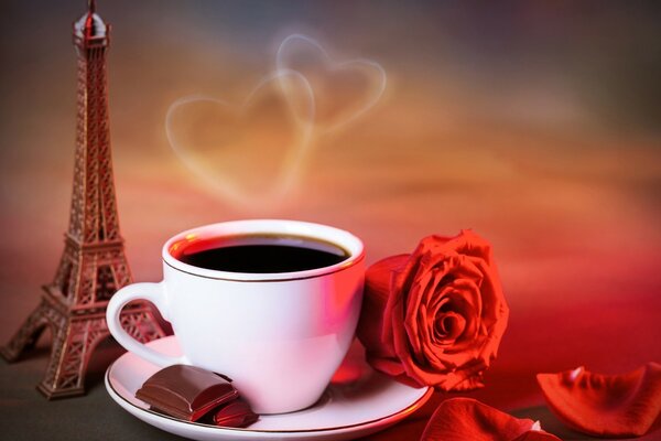 Кофе, шоколад и красная роза
