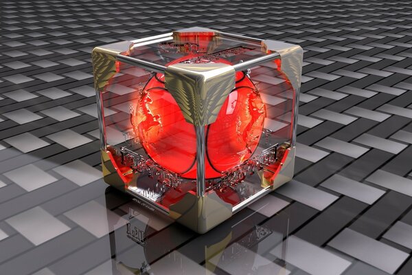 Красный шар помещенный в прозрачный куб