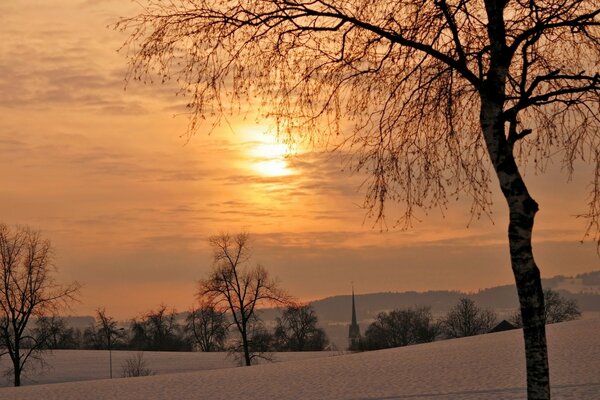 Зимний закат пейзаж