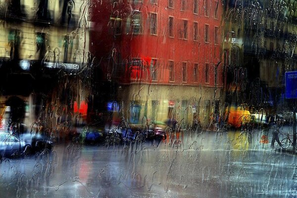 дождливый день стекло улица проливной дождь