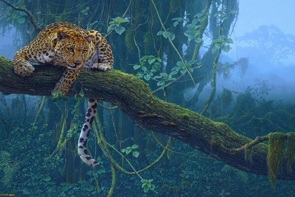 Леопард затаился на дереве