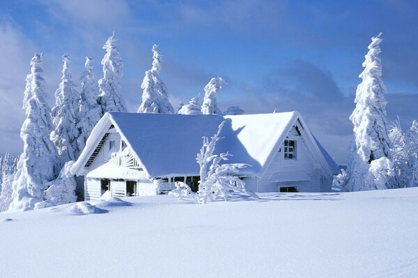 пейзаж природа дом зима снег