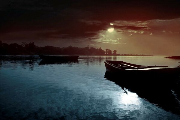 ночь луна вода природа пейзаж река