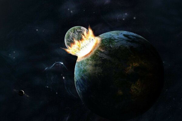 огонь взрыв столкновение Планеты космос