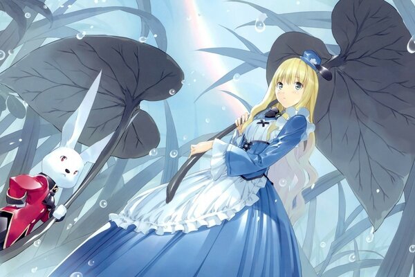 Алиса в стране чудес и белый кролик аниме