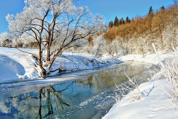 Снег пейзаж зимний реки