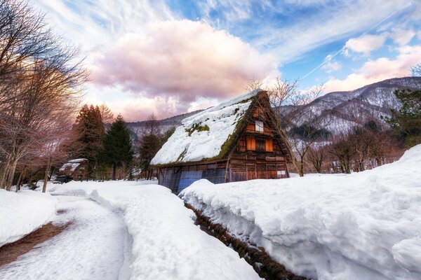 Деревня в Японии зимой