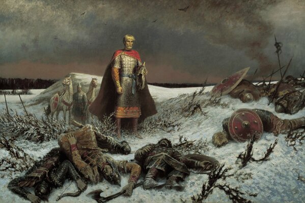 картина воины витязи киевская русь сеча поле битвы тела татары