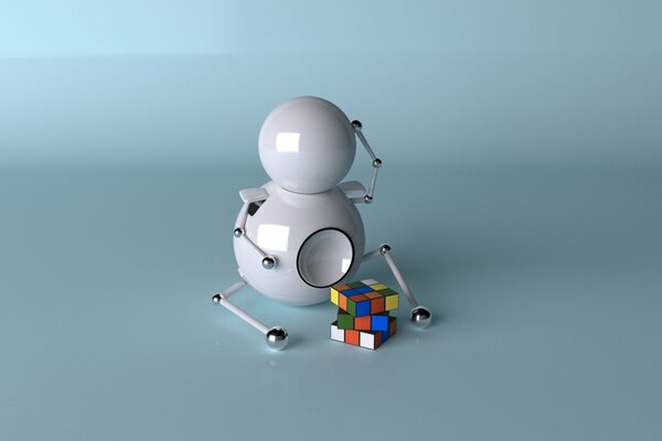 рендер человечек кубик рубика шары фигура отражение
