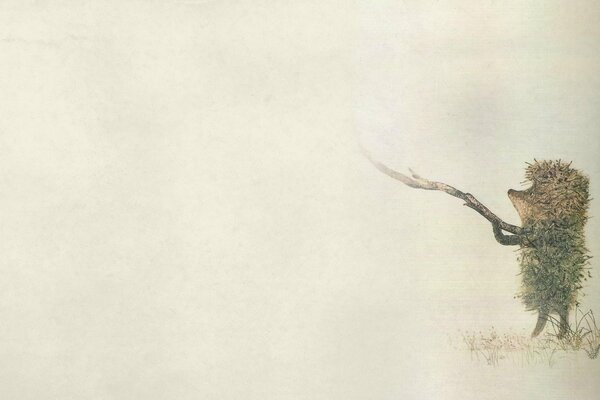 ежик в тумане палка туман травка темноватый минимализм еж