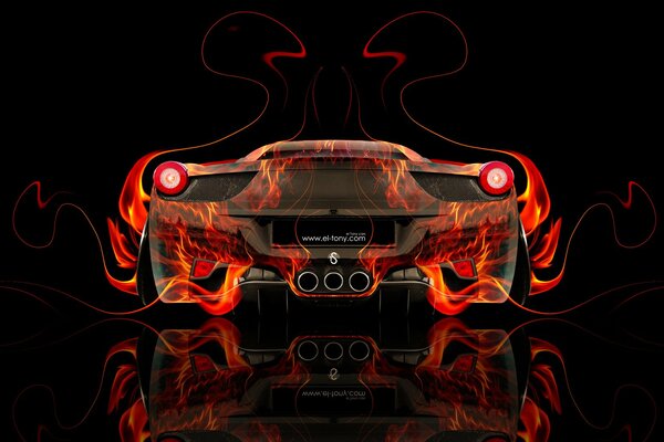 тони кохан ferrari italia назад пожар абстрактные автомобиль оранжевый черный цвета обои el тони автомобили фотошоп искусство дизайн стиль феррари италия вид сзади огненная машина огненное авто огонь 
