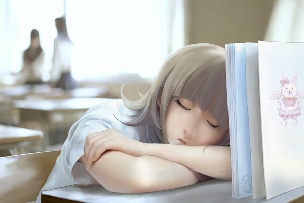 арт ниарко девушка книга школа класс сон спит
