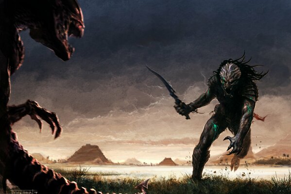 aliens vs. predator чужой против хищника поле трава пирамиды меч