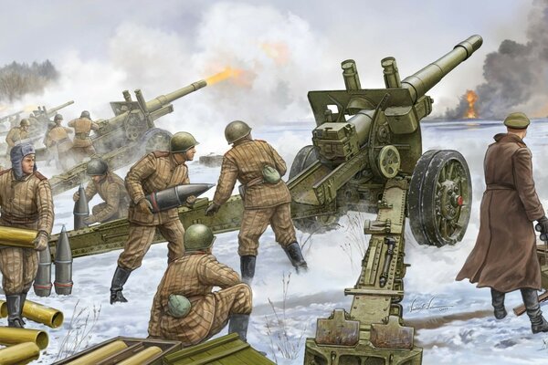 гаубица красная армия рисунок великая отечественная война солдаты