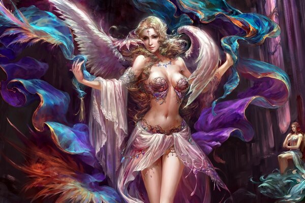девушка ангел forsaken world смотрит на зрителя перья крылья
