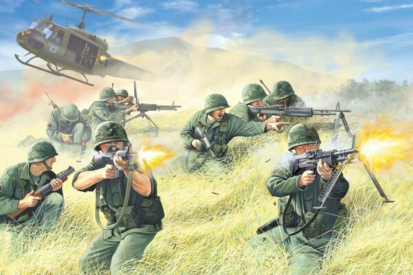 арт высадка солдаты экипировка оружие винтовки выстрелы боевые действия вс сша рисунок