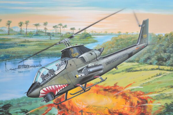 белл ah- 1g кобра хьюи вьетнам война война искусство живопись вертолет
