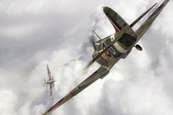 рукопашный бой spitfire bf 109 война ww2 работа самолет концепт-арт живопись