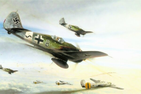 fw 190 b 24 освободитель рукопашный бой ww2 боевые война искусство концепт-арт живопись