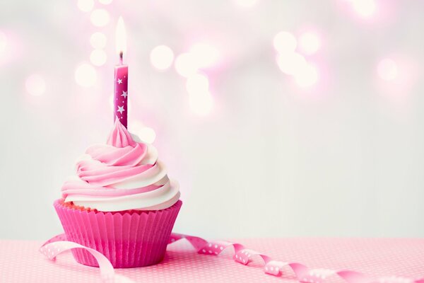 с днем рождения кекс свечи розовый день рождения свеча крем