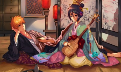 аниме девушка кимоно парень