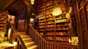 Превью обои библиотека, лестница, помещение, светлый, деревянный