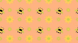 Превью обои пчелы, узоры, текстура, цветы
