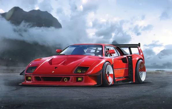 Обои Car, by Khyzyl Saleem, Red, F40, Concept, Ferrari