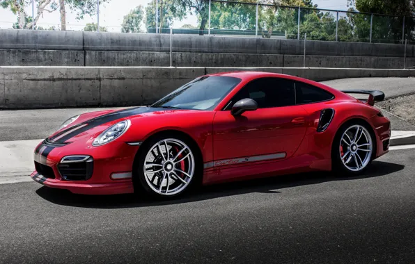 Обои красный, Coupe, TechArt, купе, турбо, порше, 911, Porsche, Turbo