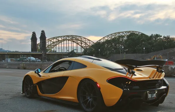 Обои гиперкар, McLaren, McLaren P1, sports car, мост