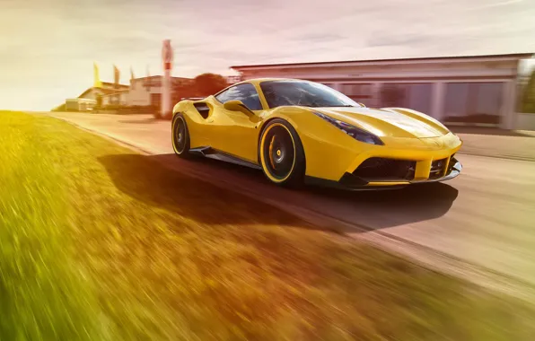 Обои yellow, Rosso, track, Ferrari, Novitec, speed, трасса, 488 GTB, car, машина