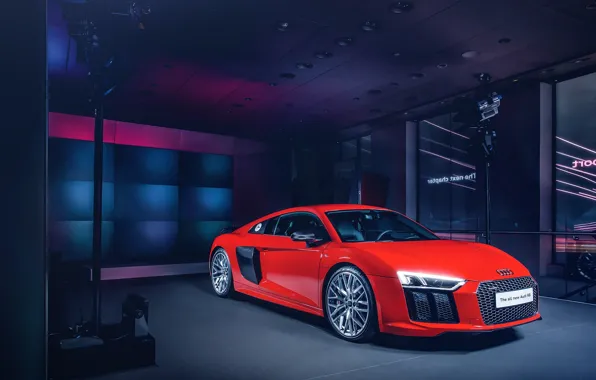 Обои 2015, New, Supercar, Red, Front, Wheels, Audi