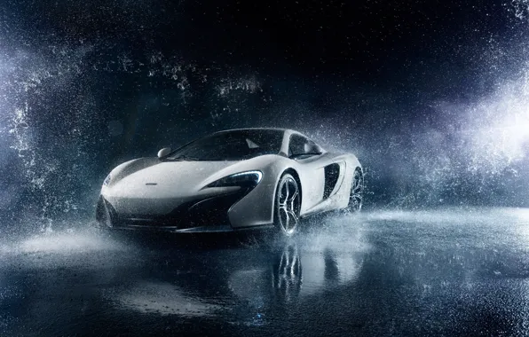 Обои McLaren, Ligth, Frozen, White, 650S, Supercar, Front, Water