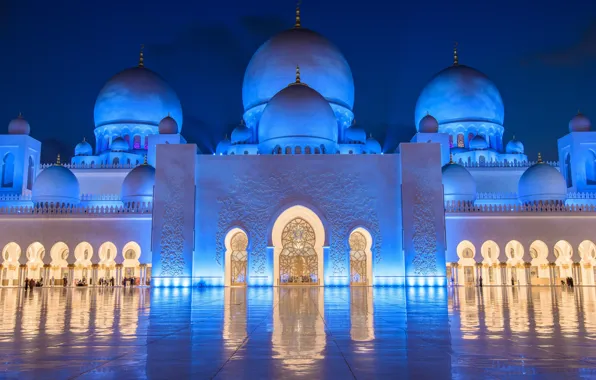 Обои UAE, подсветка, мечеть, Мечеть шейха Зайда, Sheikh Zayed Grand Mosque, Абу-Даби, ОАЭ, Abu Dhabi