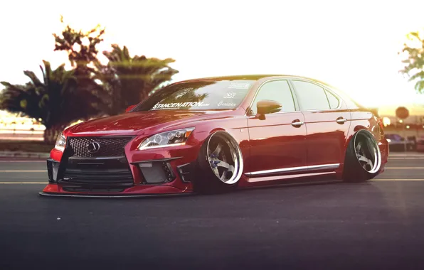 Обои Low, Car, Red, Front, Lexus, LS 460, Stance