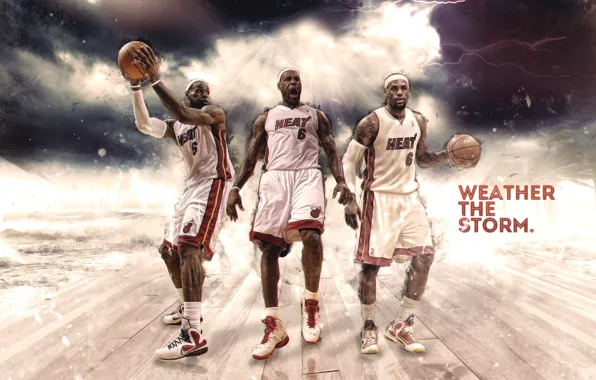 Обои NBA, Miami, LeBron James, Heat, Трое, Леброн Джеймс, Хит, Баскетбол, Спорт, Майами, Nike