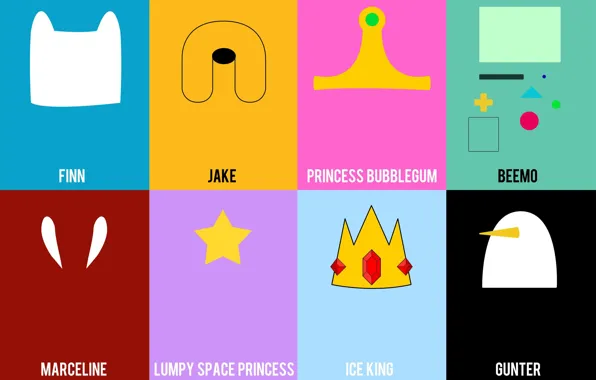 Обои Adventure Time, Ice King, Lumpy Space Princess, Beemo, Finn, Marceline, Jake, Gunter, Princess Bubblegum