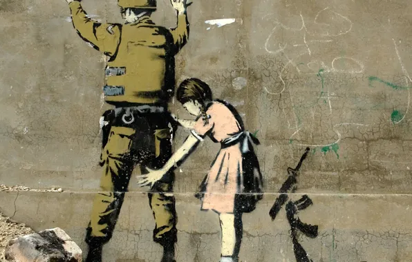 Обои Graffiti, Banksy, Girl Searching a Soldier