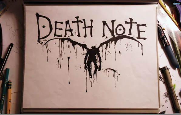 Обои Death-Note, макро, тетрадь смерти, клякса, рюк