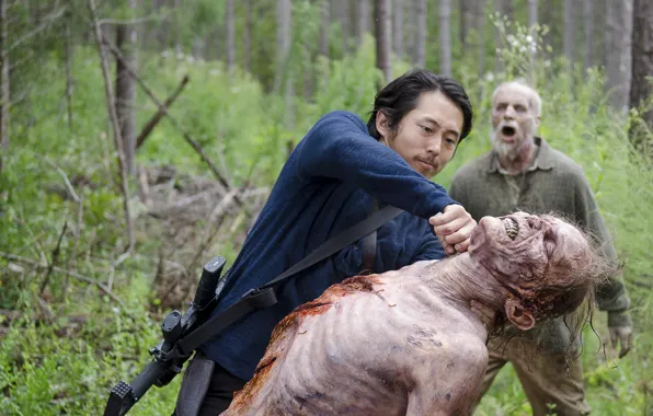 Обои Ходячие мертвецы, Glenn, нож, The Walking Dead, Steven Yeun, зомби