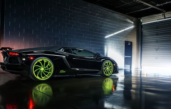 Обои Lamborghini, Black, Color, LP700-4, Aventador, Wheels, Rear, B-Forged, 393