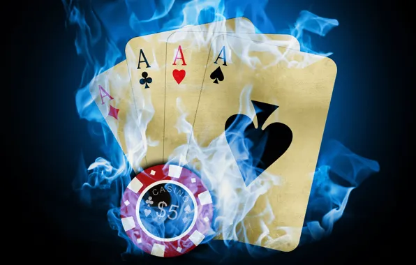 Обои карты, казино, покер, фишка, огонь