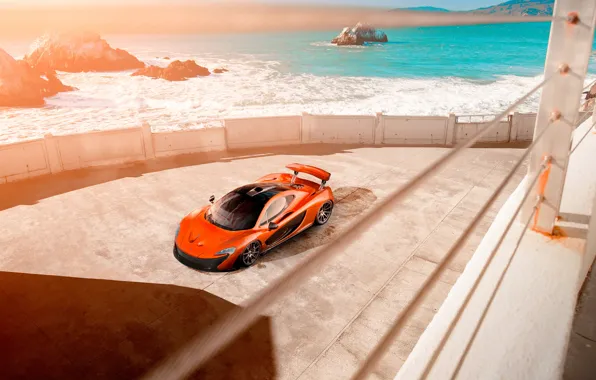 Обои McLaren, Car, Supercar, Front, Beauty, Sea, Orange